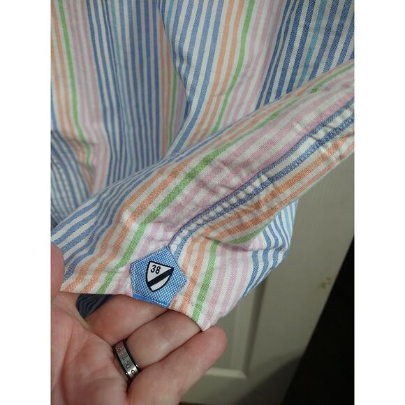 Cremieux Men's 3XB Candied Striped Collared Short Sleeve Pocket Shirt - Picture 7 of 9